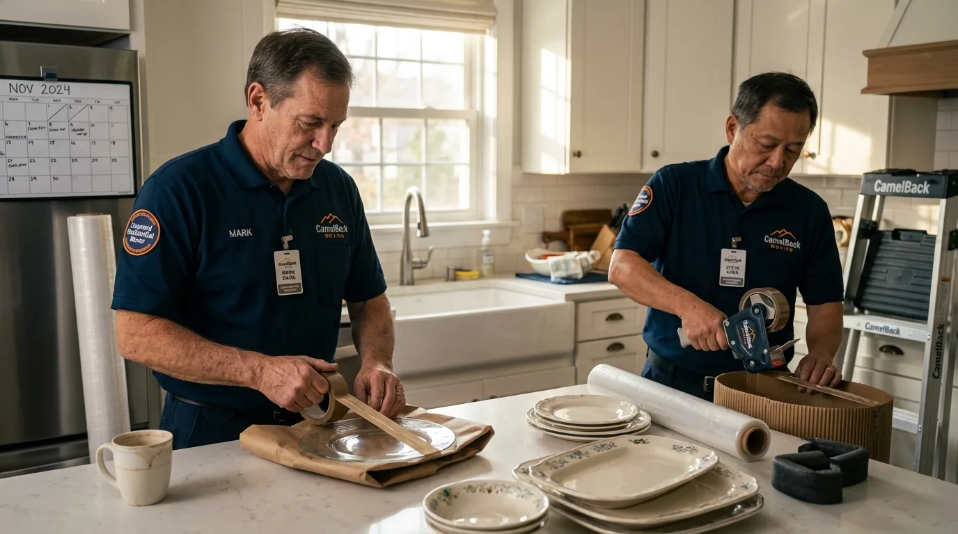 Professional crew packing kitchen dishware in Temple, PA